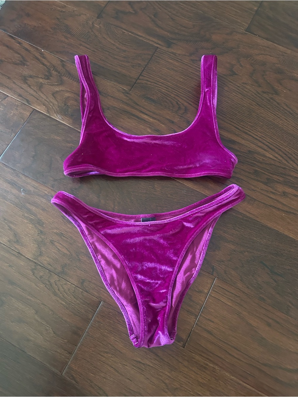 triangl swimwear Velvet Scoop Bralette & High-Cut Bikini - Fuchsia